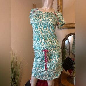 Hatley drawstring waist dress beach cover up XS blue white pink batik